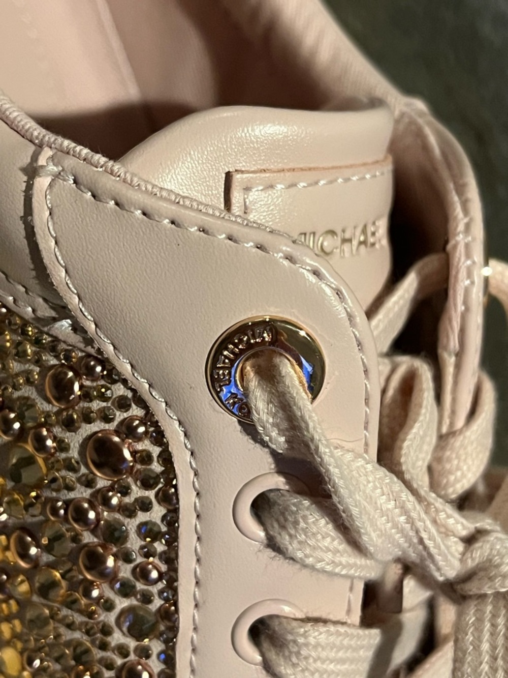 Michael Kors Romey Pink Lace Up Crystal Embellished Platform Shoes size 8 New - Picture 7 of 11